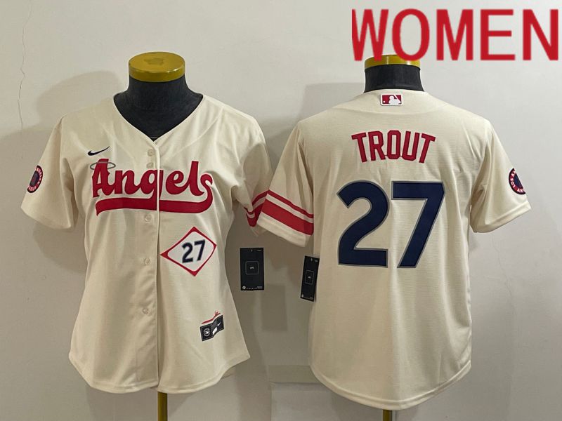 Women Los Angeles Angels #27 Trout Cream City Edition Game Nike 2022 MLB Jerseys->women mlb jersey->Women Jersey
